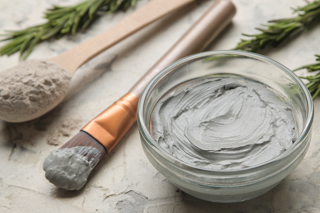 Cosmetic clay. clay facial mask on a light background. different types of clay. natural cosmetics for cosmetic procedures. Beauty concept.